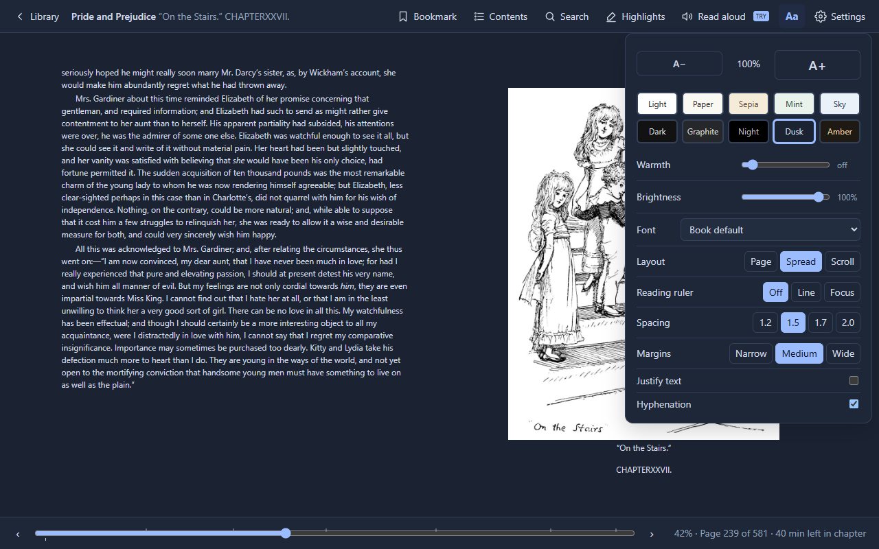 The display panel in the Dusk theme